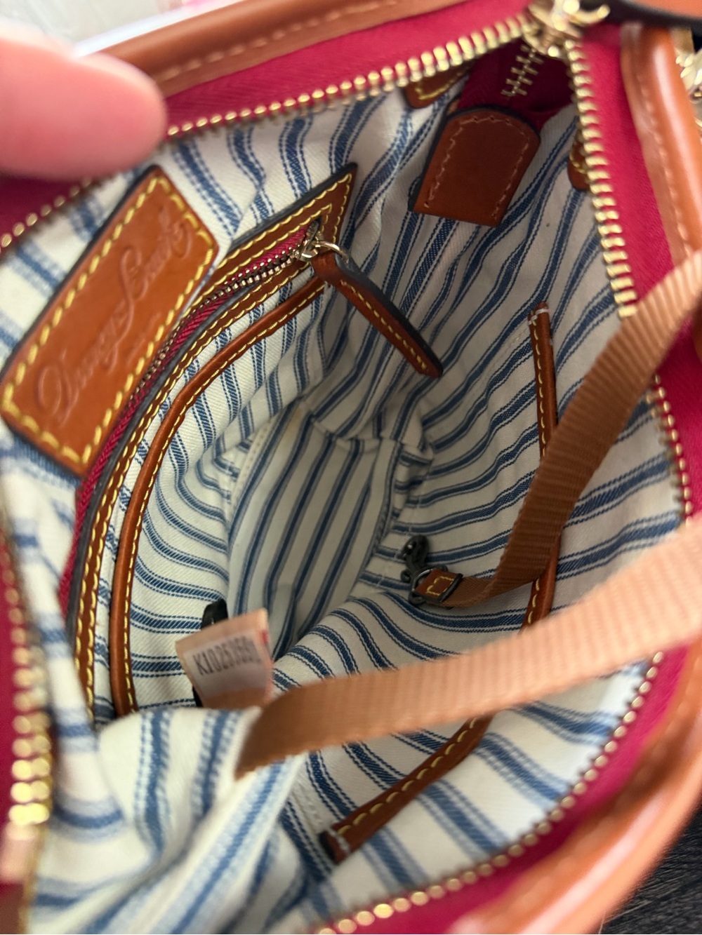 Dooney & Bourke Navy Crossbody with Brown Leather Trim and Red Accent - Picture 12 of 14